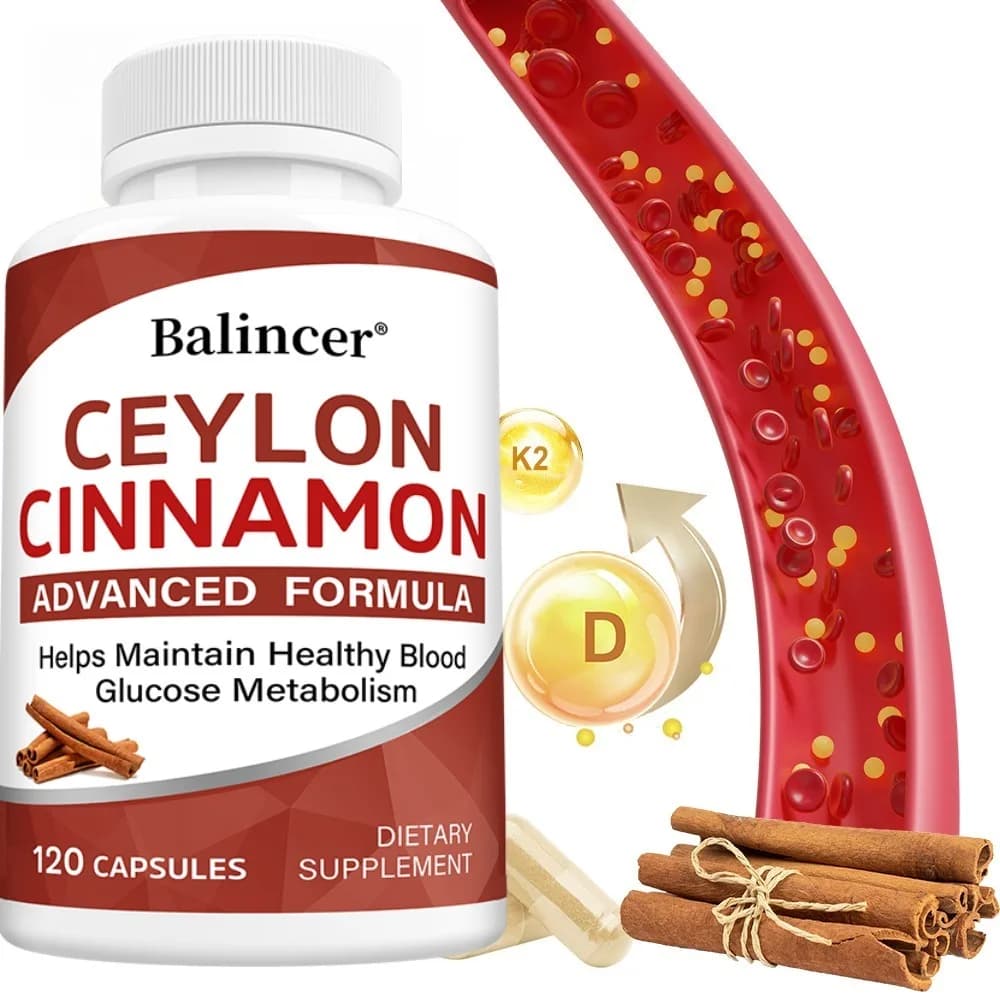 Cinnamon Supplements with 10:1 Extract, with Vanadium, Selenium, Vitamin D & K2 - Antioxidant & Metabolic Support, 120 Capsules