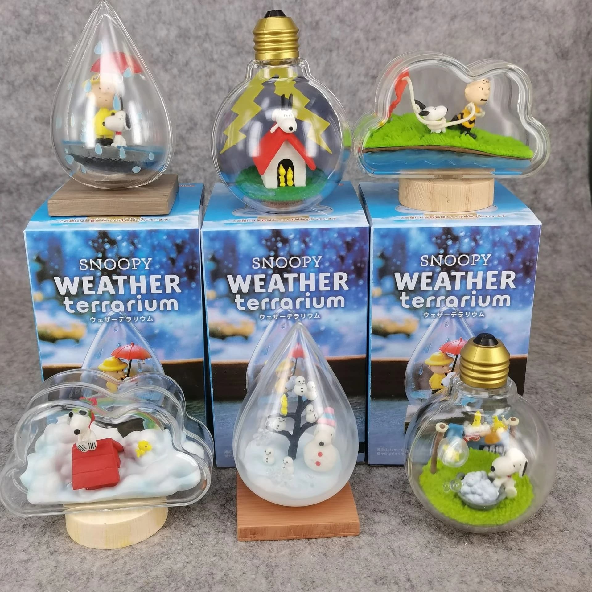 Snoopy Scena Cieca Scatola di Giocattoli Bottiglia Meteo Bottiglia in Miniatura Spike Andy Anime Figure Modello di Bambola Giocattoli Raccogliere Ornamenti