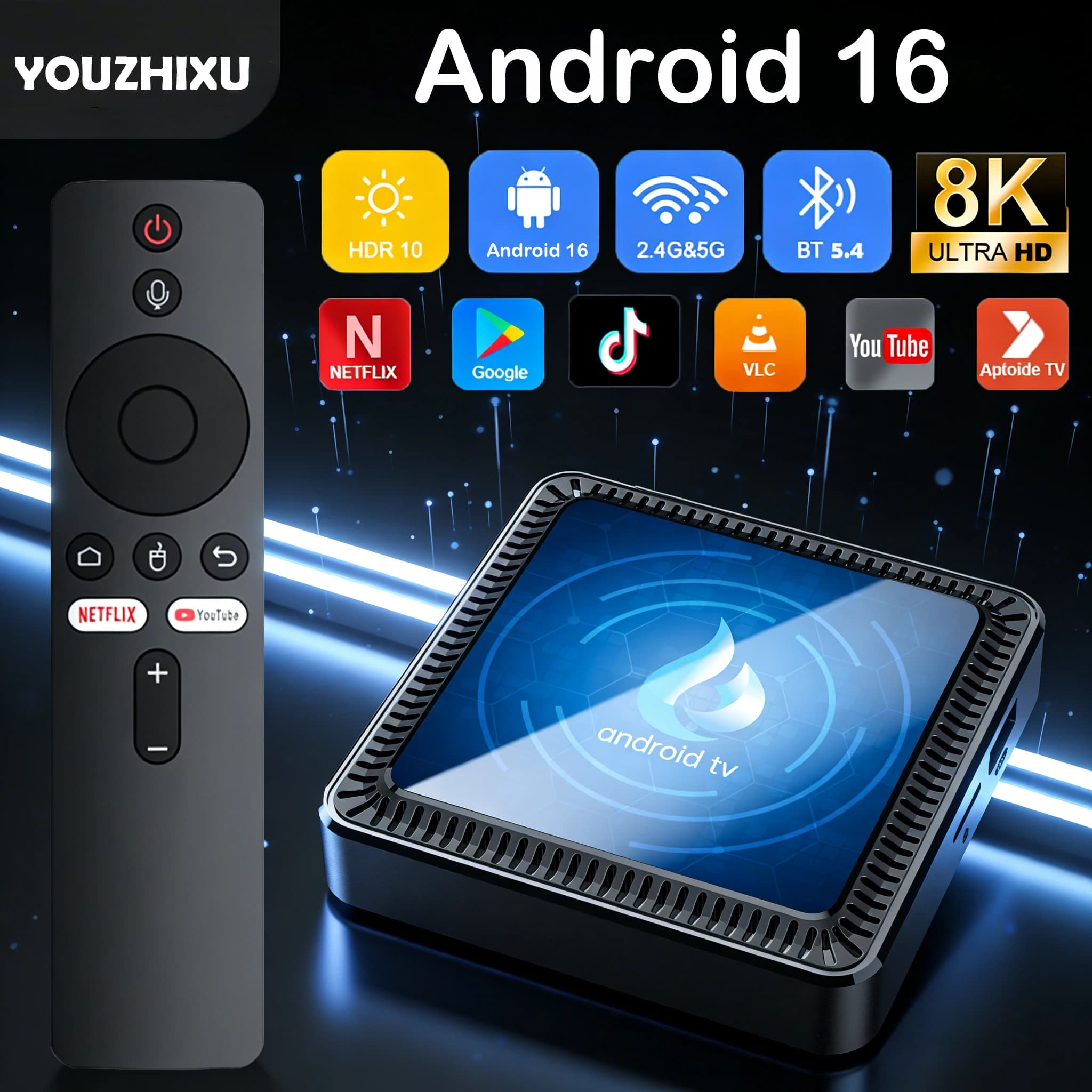 Android TV box 16 Smart Q17 Allwinner H313 with Google Assistant, Video 8K, Bluetooth 5.4, Keyboard, Multimedia Reader, Set-Top Box Ultra Fast