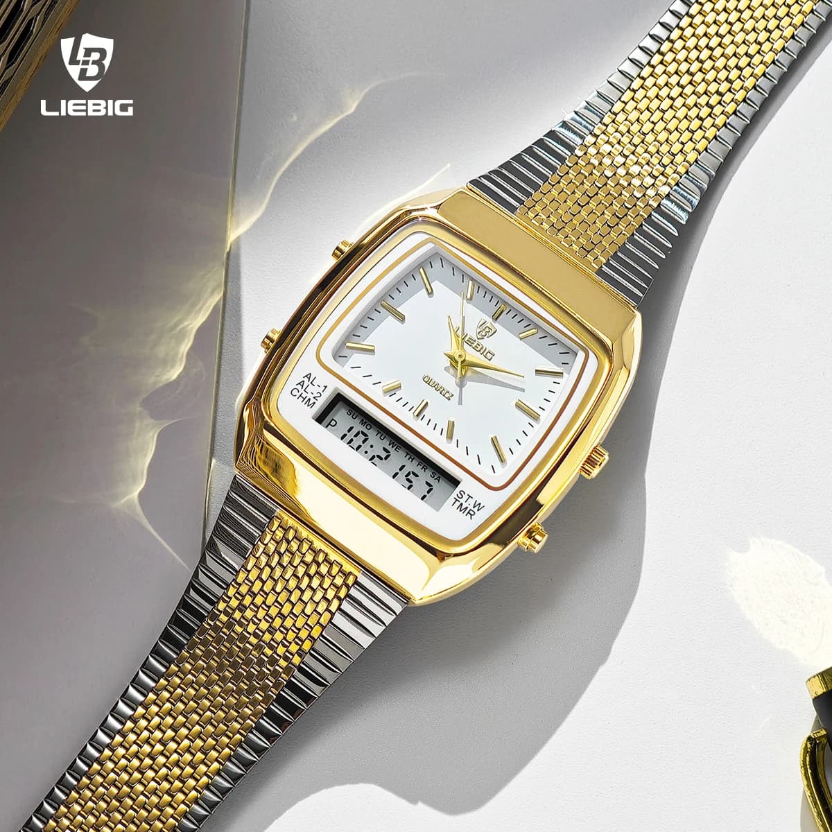 LIEBIG Luxury Quartz Watches Fashion Double Display Time For Men Women Outdoor Sport Week Waterproof Digital Wrist Watch Relojes