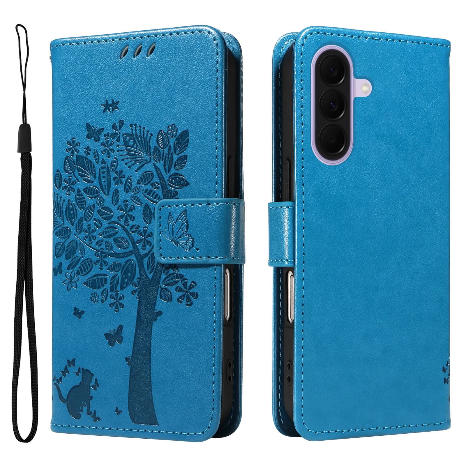 Leather Wallet Flip Case for Samsung Galaxy A17 A27 A37 A57 A56 A36 A26 A16 A55 A35 A25 A15 A54 Cat Tree Embossed Design