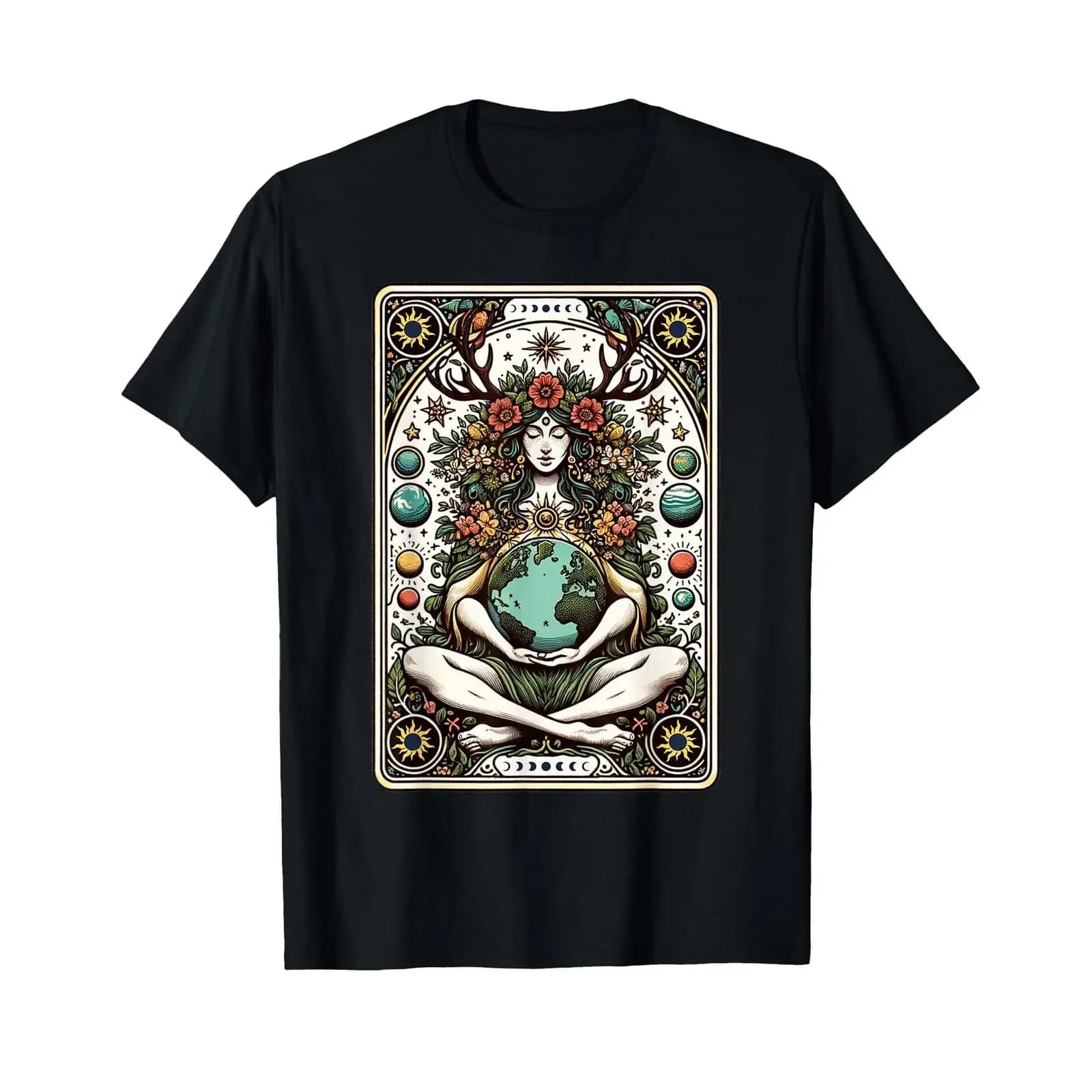 Gaia Greek Goddess Pagan Mother Earth Nature Tarot Card T Shirt vintage Washed Versatile Stylish designer clothes Slightly