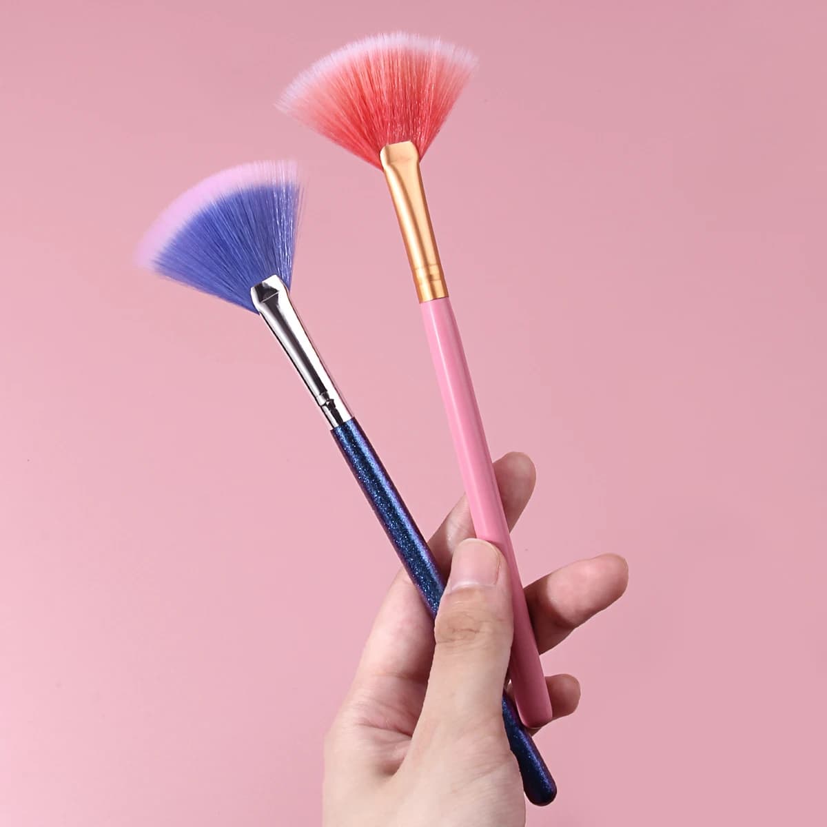1/2 pz Pennello a ventaglio per illuminante, Pennello per contorno, Pennello sfumante, Pennello per illuminante, Pennello per cipria in polvere, Strumenti di bellezza cosmetici