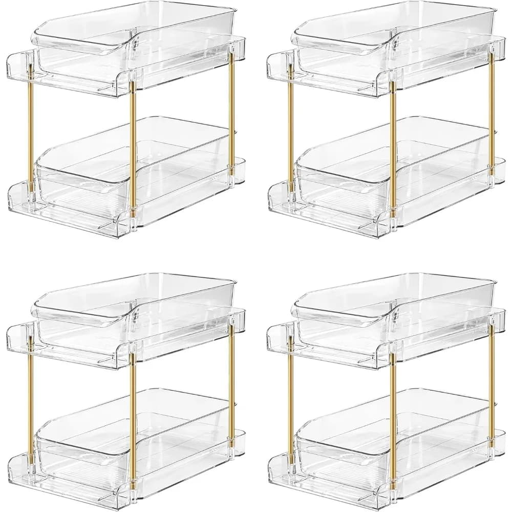 Set di 4 Organizzatori Impilabili a 2 Livelli, Scaffale Estraibile per Cucina, Bagno, Dispensa, Piano di Lavoro