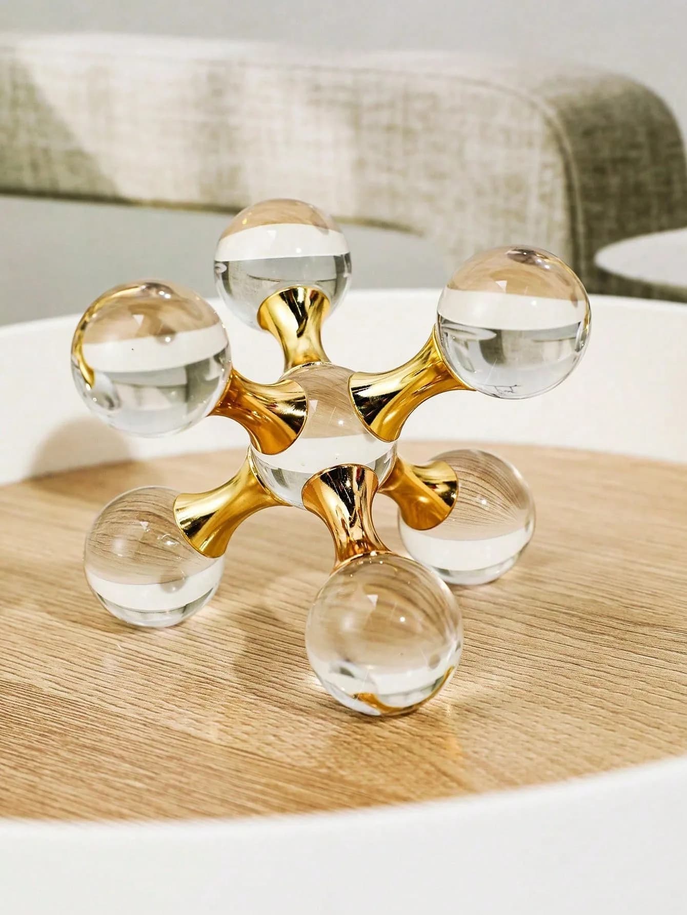 Portacandele a sfera molecolare geometrica in cristallo da 1 pezzo, ornamento artigianale decorativo in cristallo con molecola di lusso per desktop, soggiorno e