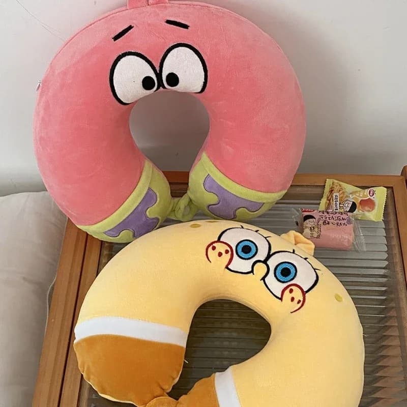 Kawaii SpongeBob SquarePants Cosplay Neck Pillows Cartoon Memory Foam U-Shaped Pillow Soft Comfortable Airplane Travel Pillow