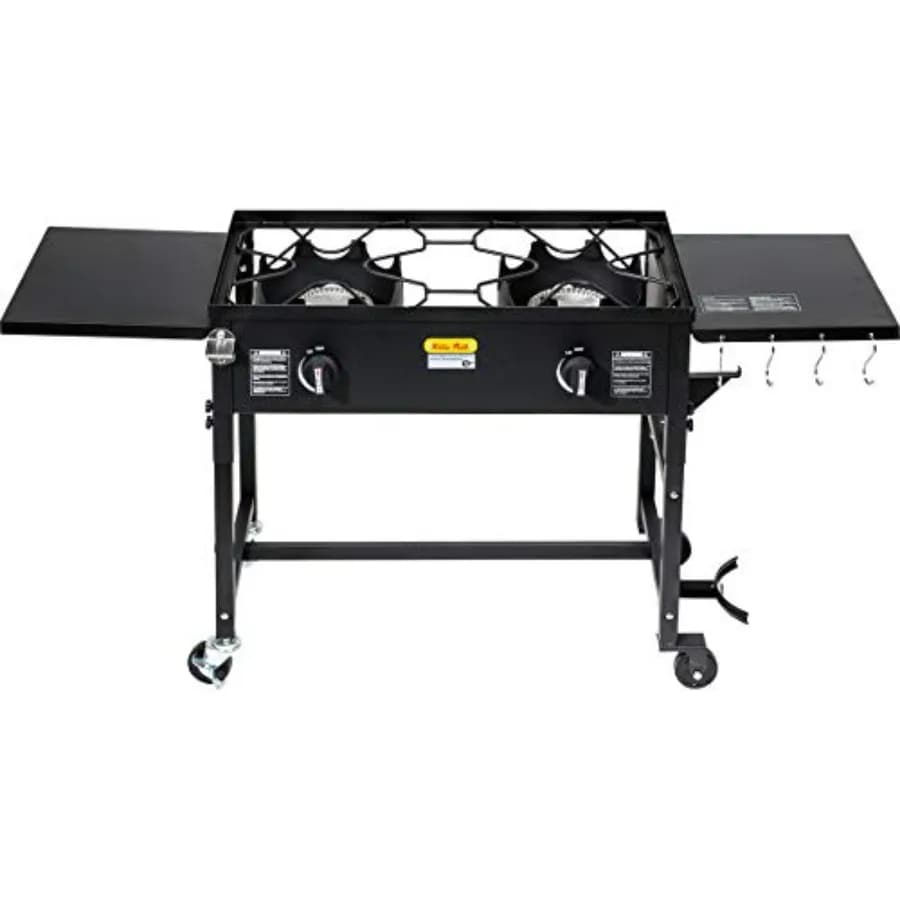 Double Burner Propano stove for Open Camping, 2 Fuochi Foldable Cooking Station, Picnic 58000 BTU Nera BBQ grill
