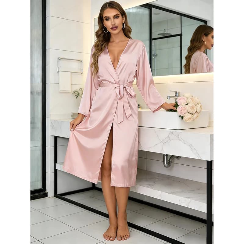 Camicia da notte a maniche lunghe sottile in tinta unita da donna, abbigliamento estivo per la casa, abbigliamento casual morbido e drappeggiato, opzioni multicolori