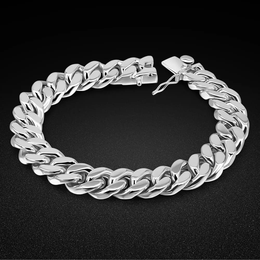 Hip Hop Shiny 13.5mm Cuban Link Wristband Bracelets for Men 925 Sterling Silver Heavy weight Designer Male Bracelet Creativity