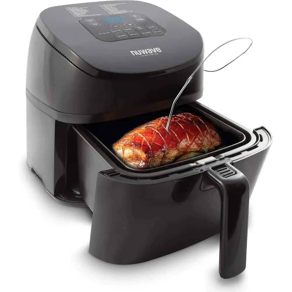 4,5 Liters Digital Air Fryer with Integrated Temperature Probe, Metal Basket, Over 100 Preset Programs, Wattage Control, SEAR Functions, PREHEAT, DELAY, WARM