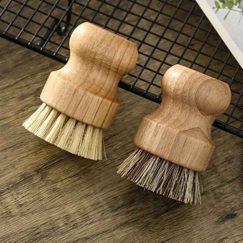 Set di 2 Spazzole per Pulizia Cucina, Spazzola per Piatti in Legno con Setole Naturali di Sisal e Cocco, Durevole, Portatile, Ecologica, Zero Sprechi