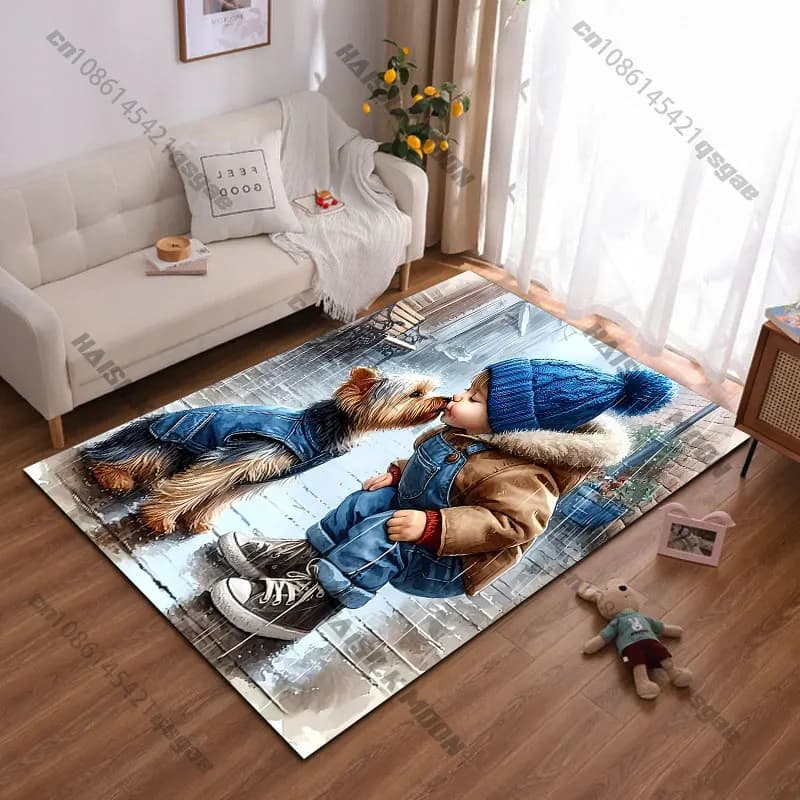 Child and dog bonding moment carpet Yoga living room room decor children's crawling mat doormat area rug games mat