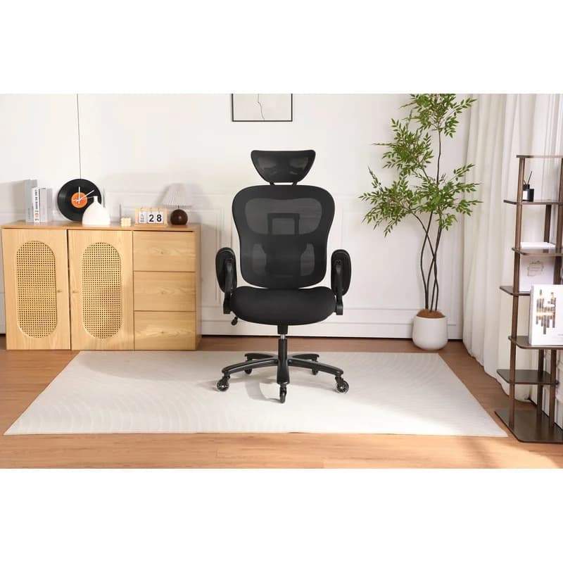 500LBS Heavy Duty Office Chair, Mesh Back with Adjustable Headrest and Lumbar Support, 2D Flip-Up Arms, Black