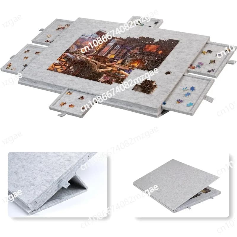 Tavolo puzzle, tavola puzzle in feltro, tavolo puzzle portatile in feltro con copertura a staffa e 6 cassetti