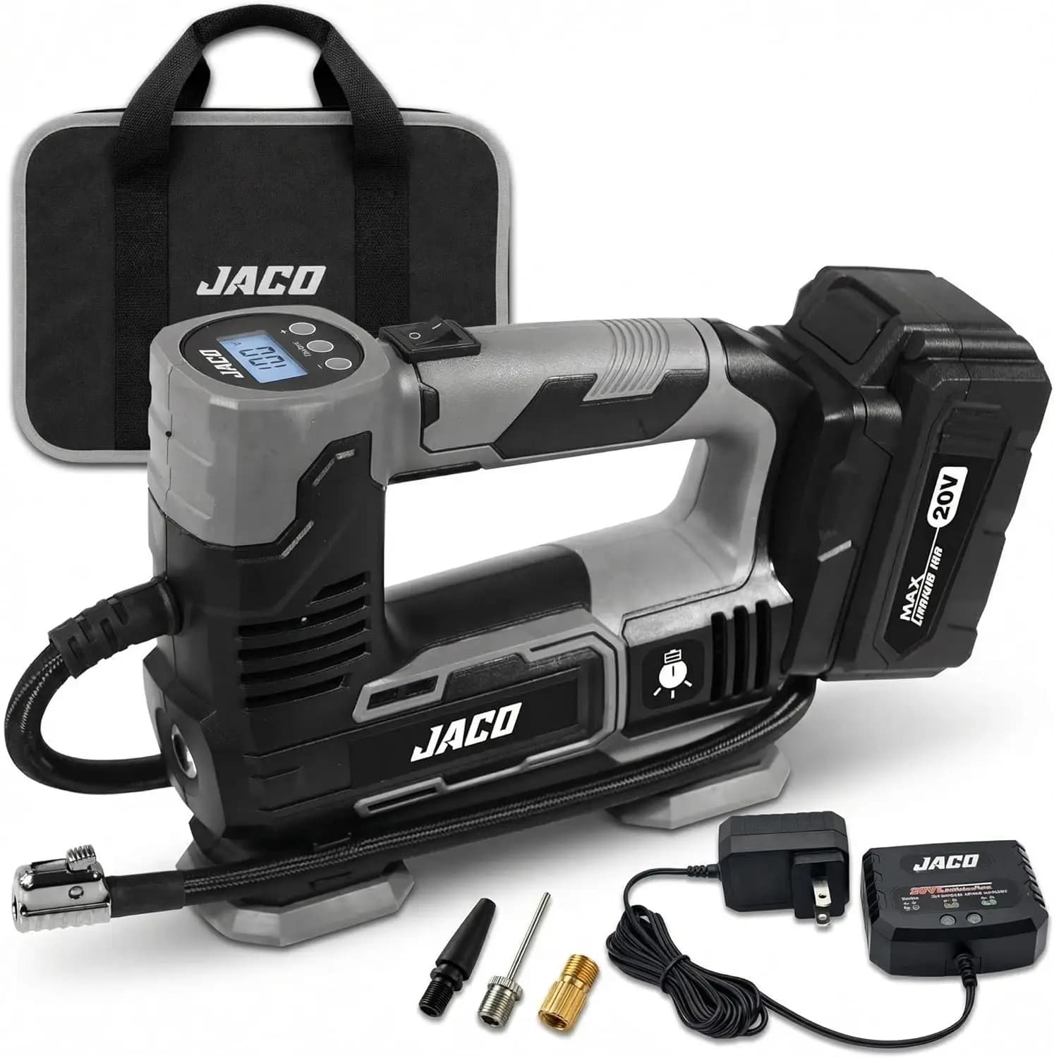 Compressore d'Aria Portatile Senza Fili 20V con Batteria Ricaricabile Li-Ion 3.0Ah Max per Gonfiaggio Rapido