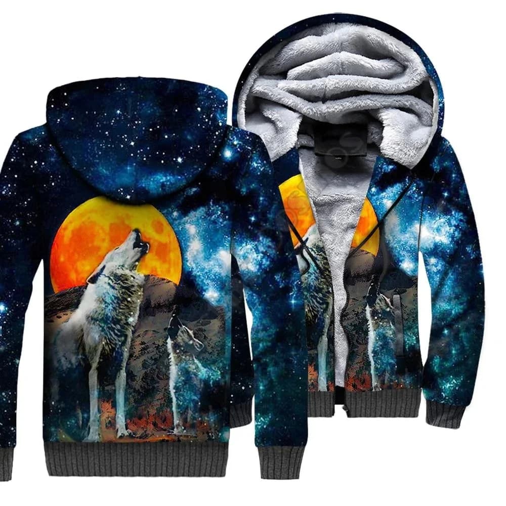 Wolf Animal 3D Printed Fleece Zipper Hoodies For Men And Women Winter Warm Double Plus Velvet Jacket Cosplay Costumes JR09