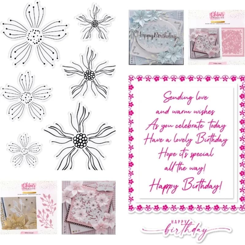 Metal stems and stamps for Scrapbooking with Floral motif on Background, Strips and Sheets for Craft Processing