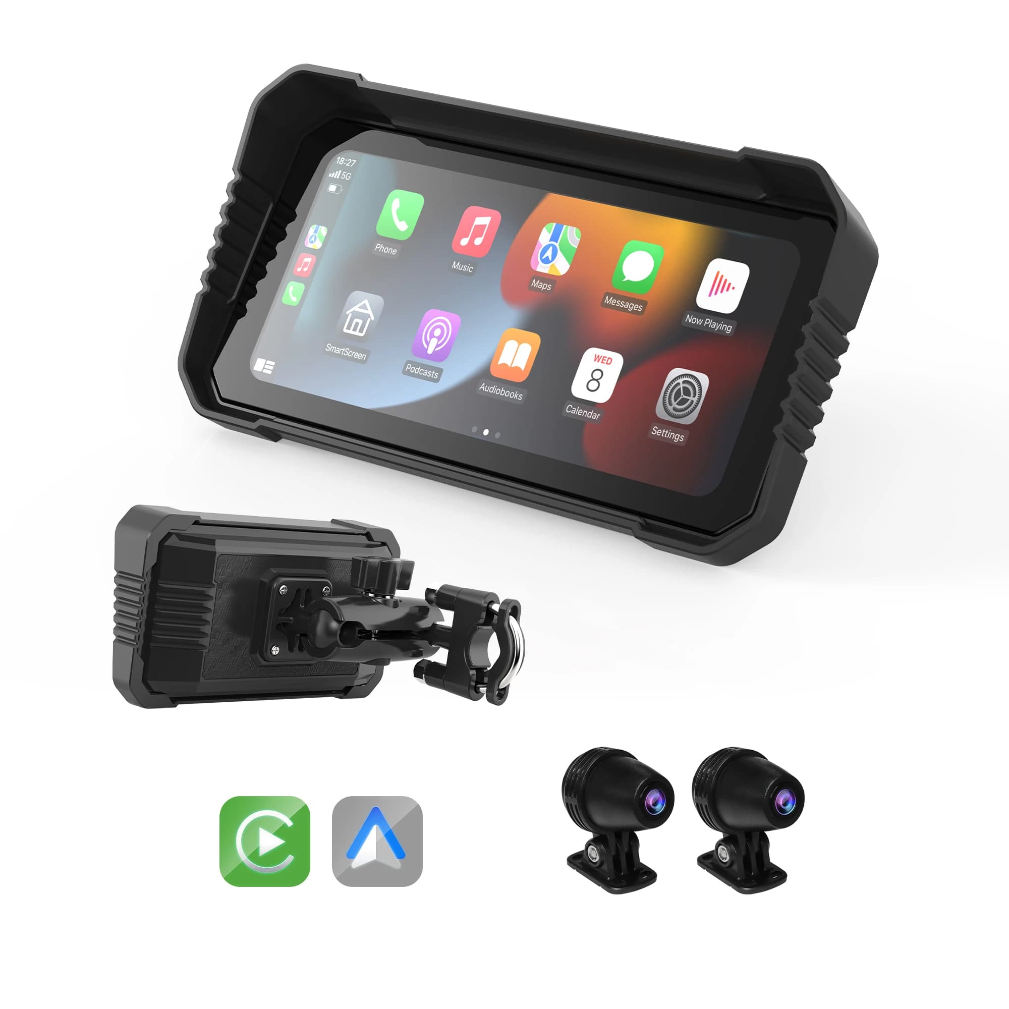 Monitor di navigazione Carplay impermeabile per moto e auto con dashcam e touchscreen da 6 pollici, registrazione dual 1080P