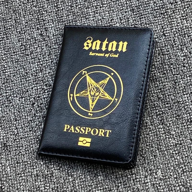 Porta passaporto Satana Servo di Dio Custodia per passaporto in pelle PU Custodia da viaggio per passaporti da donna