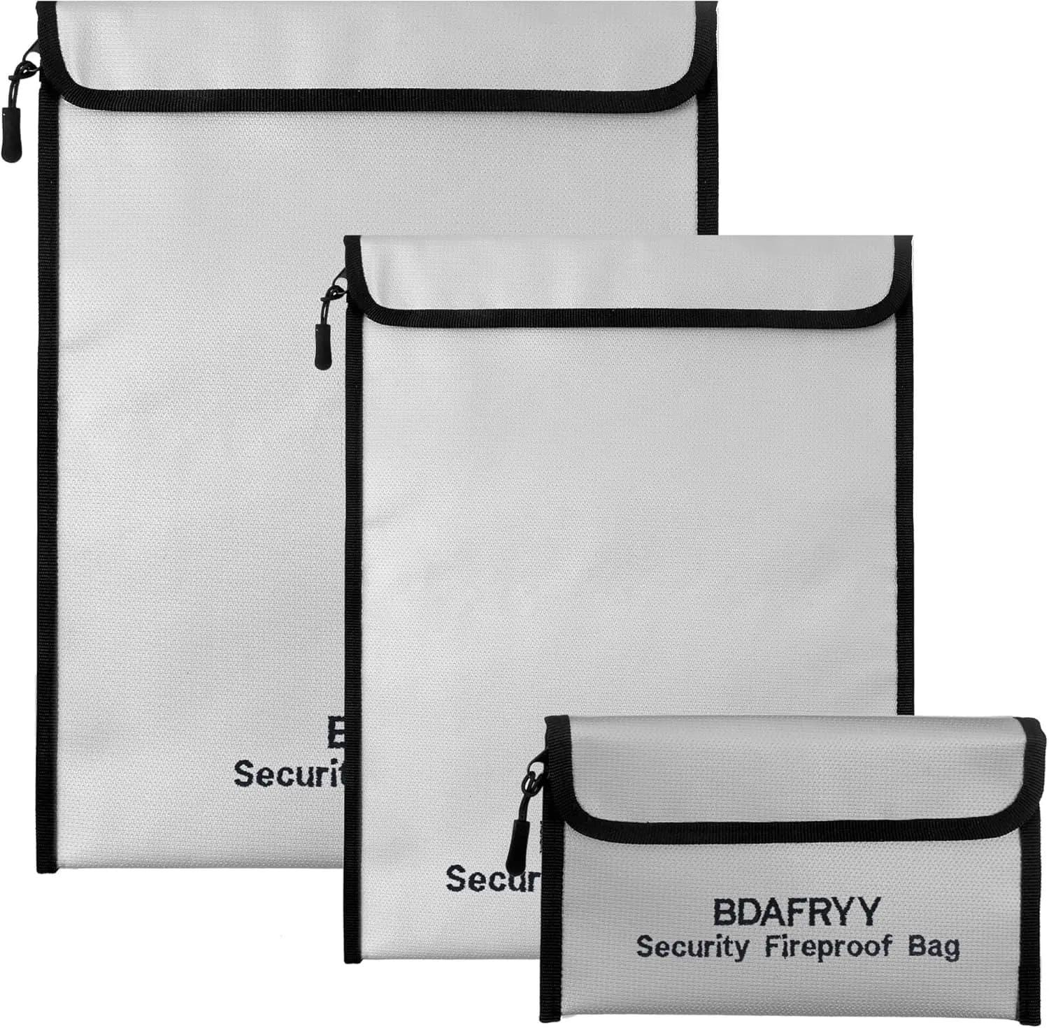 Set di 3 borse per documenti ignifughe e impermeabili (2000 ℉ Portadocumenti A4/A5 per contanti, passaporto, tablet, laptop, protezione gioielli