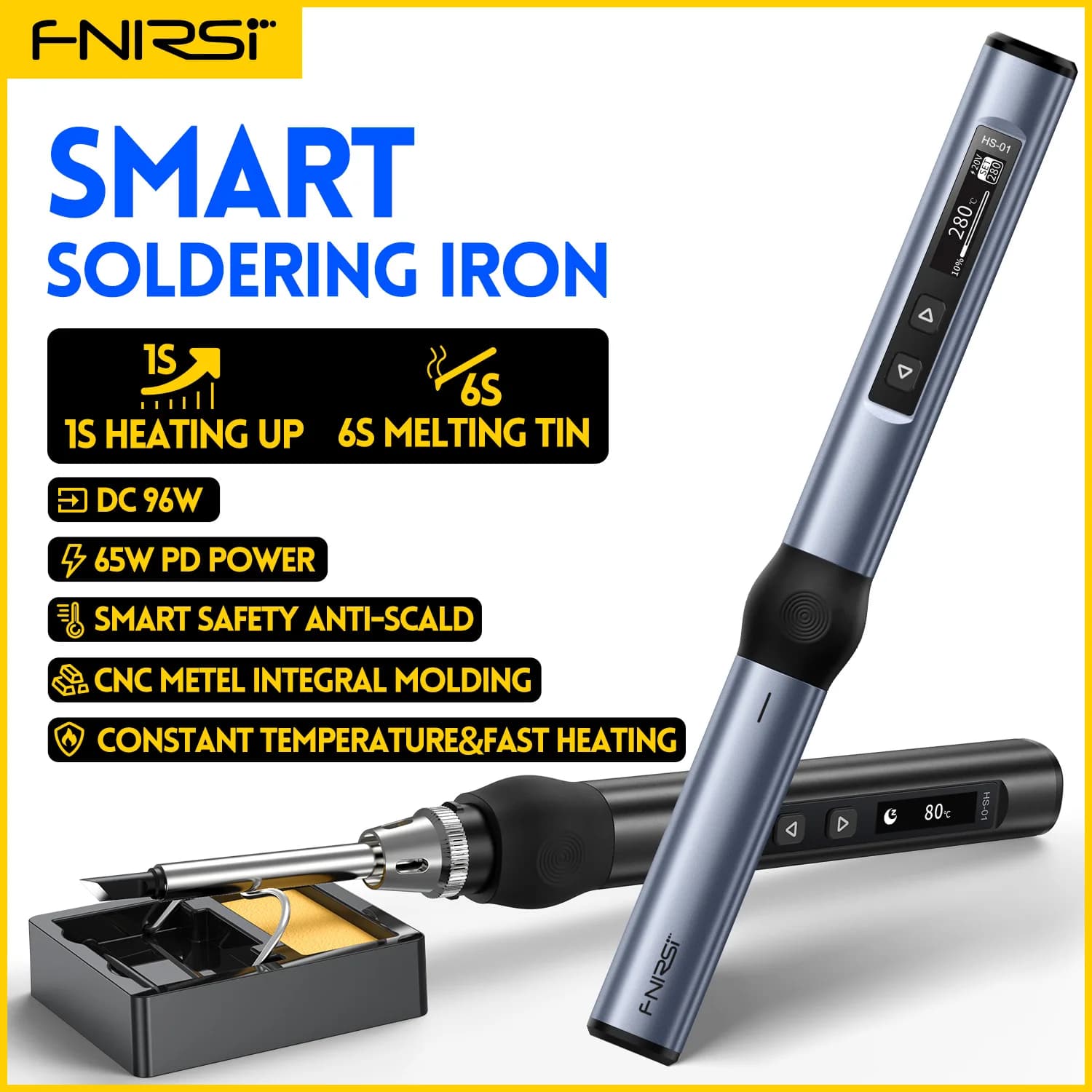 FNIRSI HS-01 Saldatore elettrico PD 65W Kit stazione saldatore portatile a temperatura costante regolabile a calore rapido