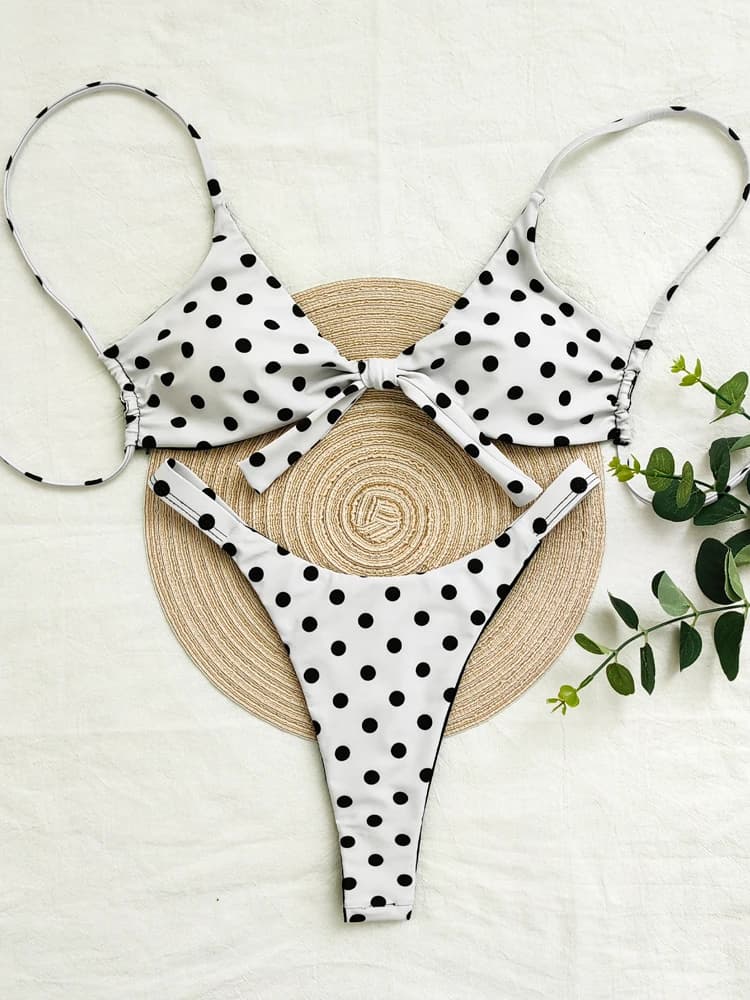 Costume da bagno vintage a pois con allacciatura al collo e fiocco, controllo pancia, per donna
