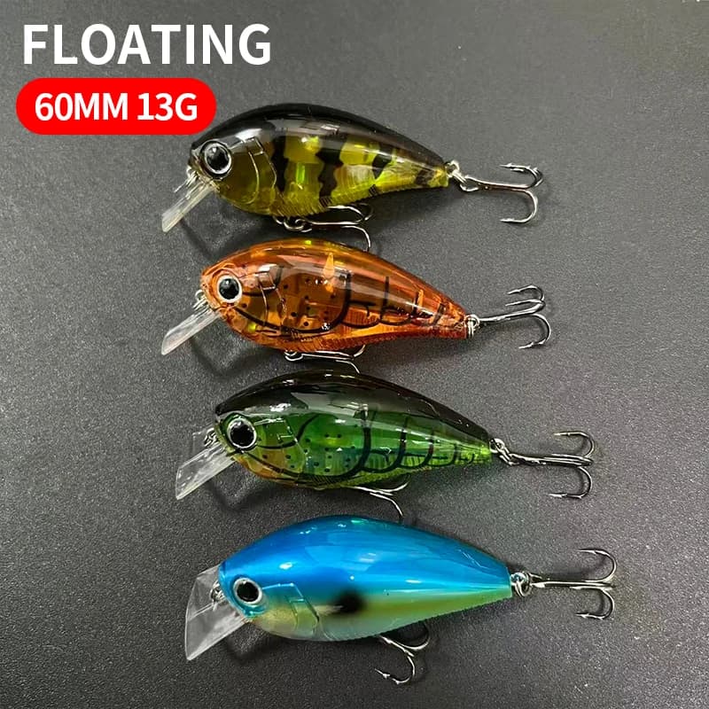 Esca da Pesca Galleggiante 60mm 13.5g, Crankbait Artificiale Rigido, Wobbler per Bass, Prisma 3D Giapponese, Esca Rigida Topwater Fat Squarebill