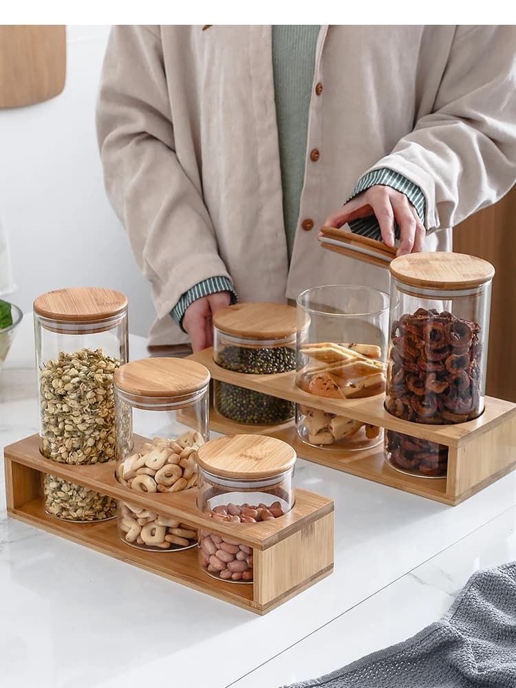 3 Pcs/set Glass Sealed Storage Jar Cork Cover Spice Jars Ornaments Salt Seasoning Moisture-proof Container Home Kitchen Set