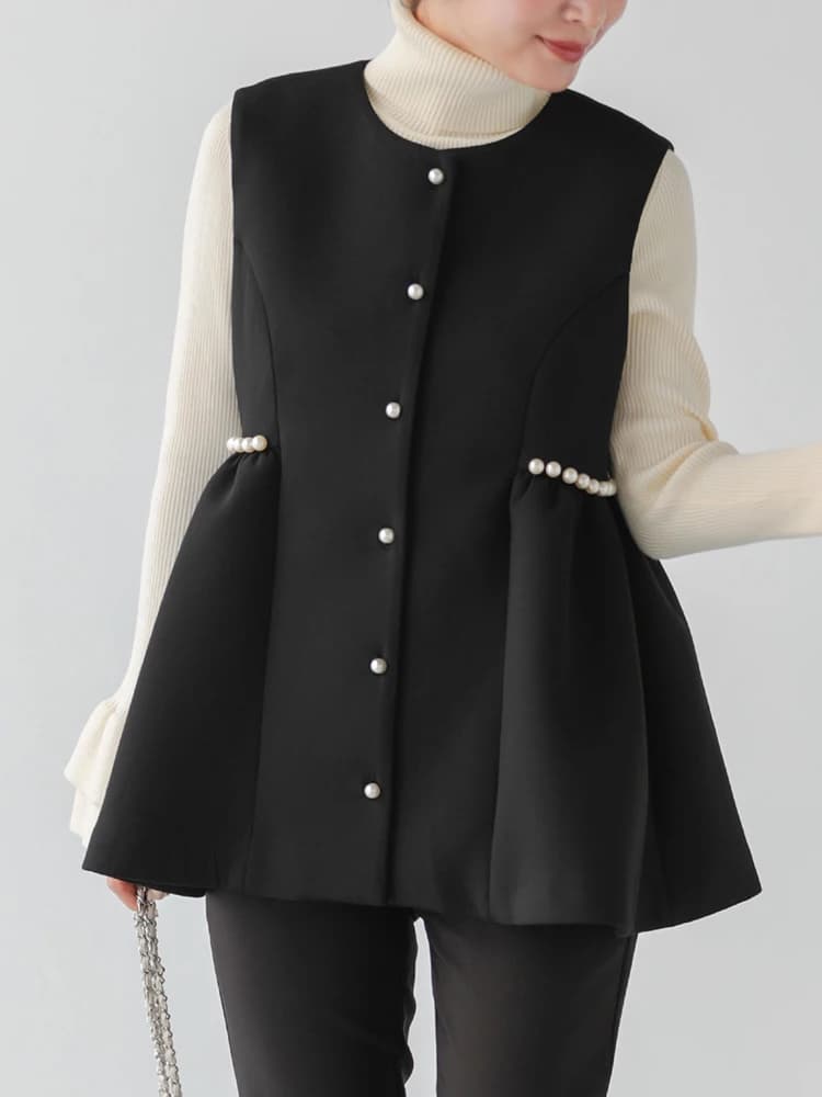 Industria pesante chiodo perline gilet donna moda coreana senza maniche canotta giacca cappotto monopetto ufficio donna Outwear