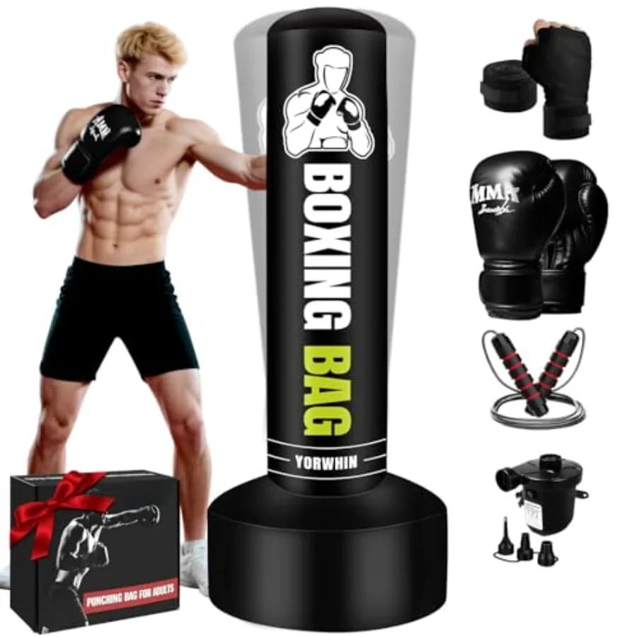 Sacco da Boxe Autoportante per Adulti e Adolescenti, Sacco da Boxe Pesante da 70'' con Supporto, Guanti, Pompa e Corda per Saltare, per Donne e Uomini