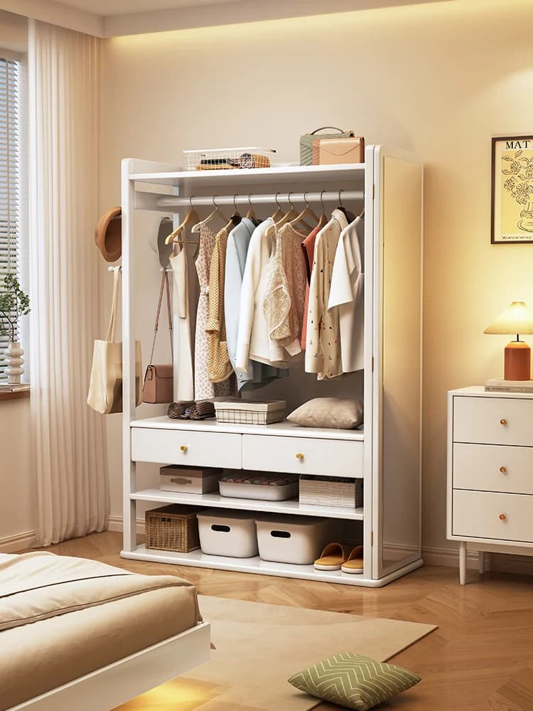 Appendiabiti in legno massello per uso domestico dal pavimento al soffitto, appendiabiti a specchio a figura intera, appendiabiti integrato per camera da letto