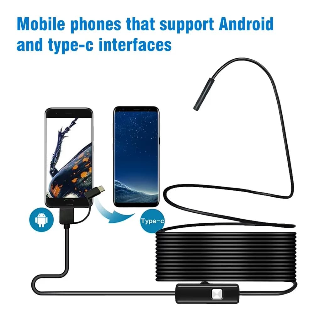 Endoscopic USB Camera Type-C 7.0MM, Waterproof IP67, Adjustable LED, Phone and PC Boroscope