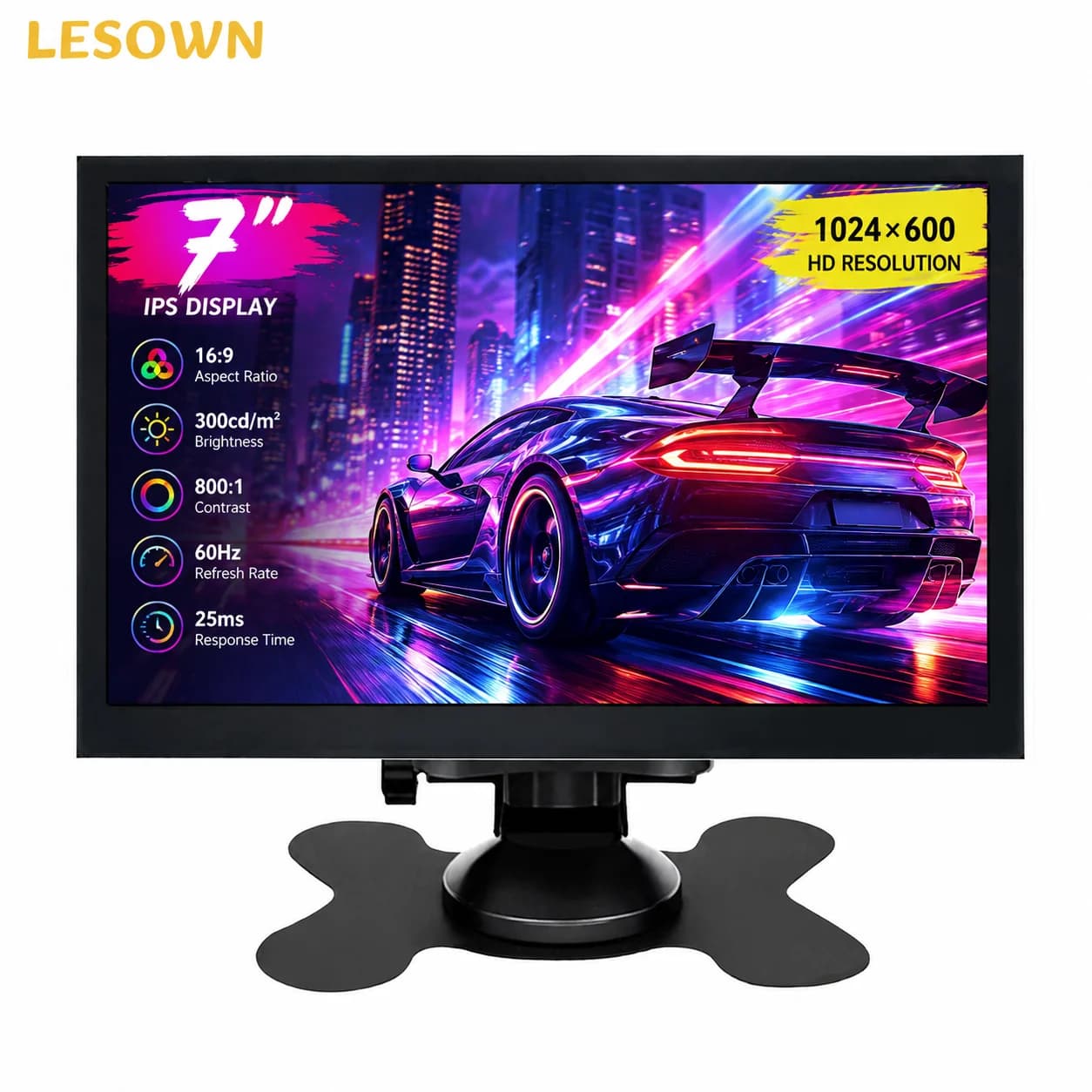 LESOWN 7" Industrial Monitor 1024x600 HDMI Metal Shell Display Screen with Stand VESA for Raspberry Pi PC Security Camera