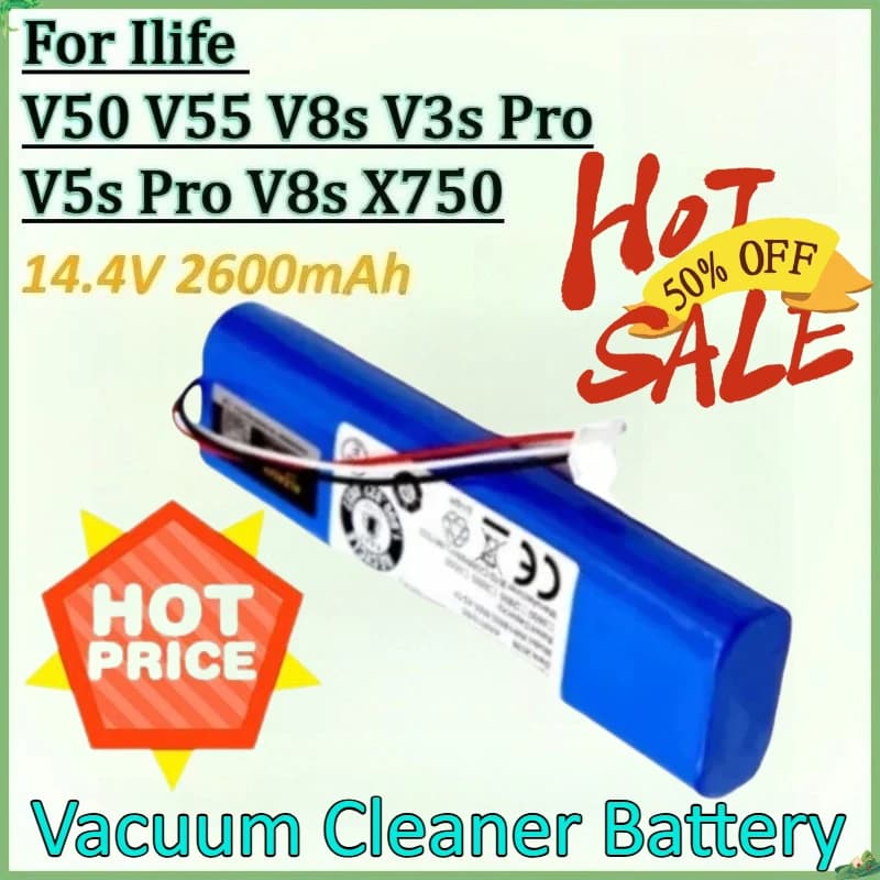 New 14.4V 2600mAh 18650 Lithium Rechargeable Battery for Ilife V3s Pro V5s Pro V50 V8s V55 V8s X750 Robot Vacuum Battery