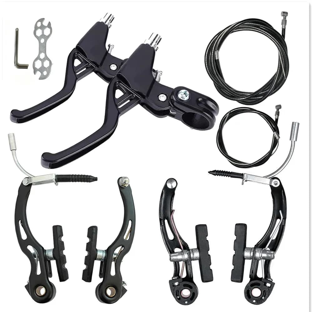 MTB Bicycle V Brake Set MTB Caliper Set AL Linear Pull With Brake Pads, Lever, Wire, Installation Tool, Black