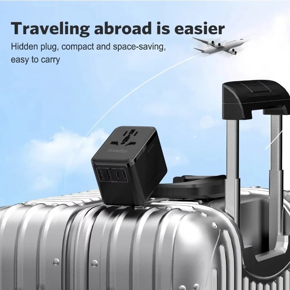 GaN Universal Travel Adapter Compact Self-Resetting Fuse Multi-Port Charging Station 2500W Outlet High Speed
