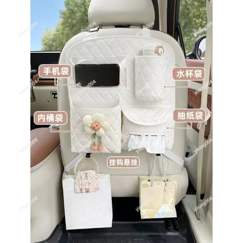 Organizer da appendere per auto, multiuso, per sedile posteriore, con porta fazzoletti e cestino per rifiuti