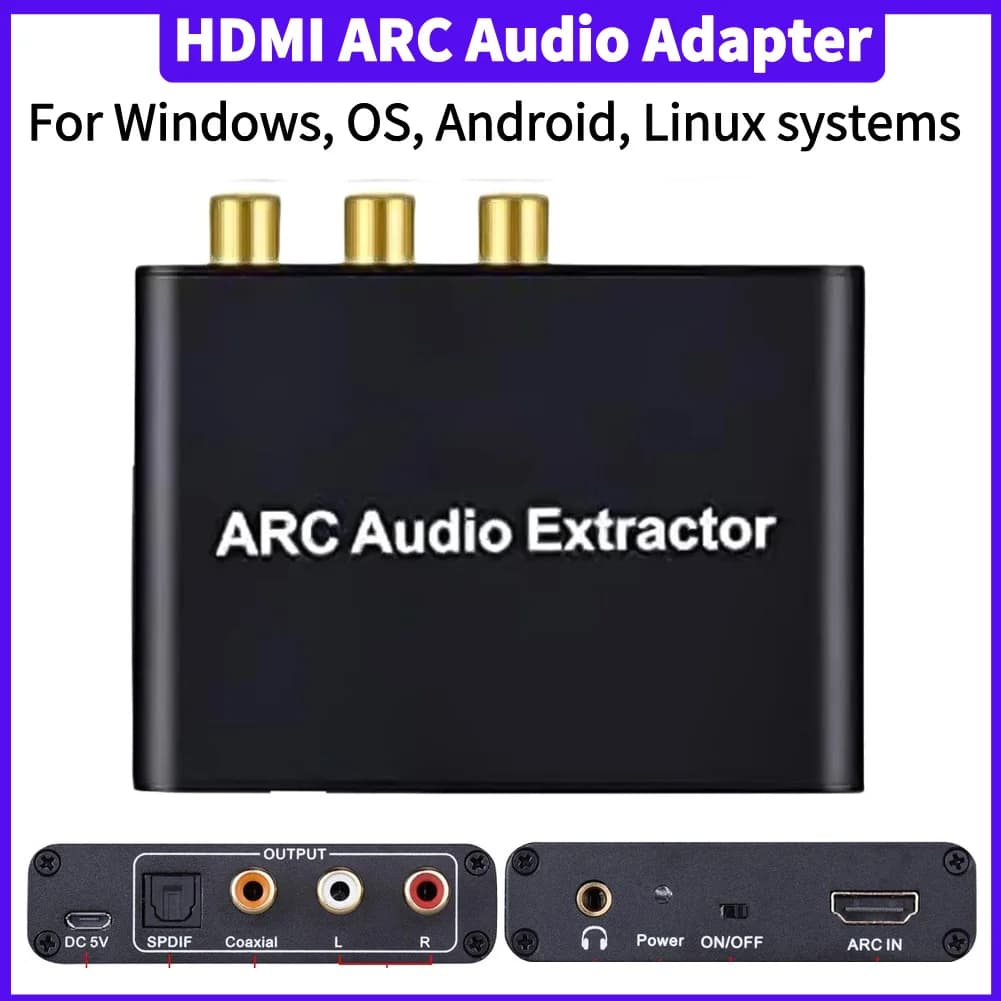 ARC audio extractor compatible with HDMI from ARC to SPDIF coaxial L/R stereo with 3.5 mm audio jack adapter for HDTV soundbar amplifier
