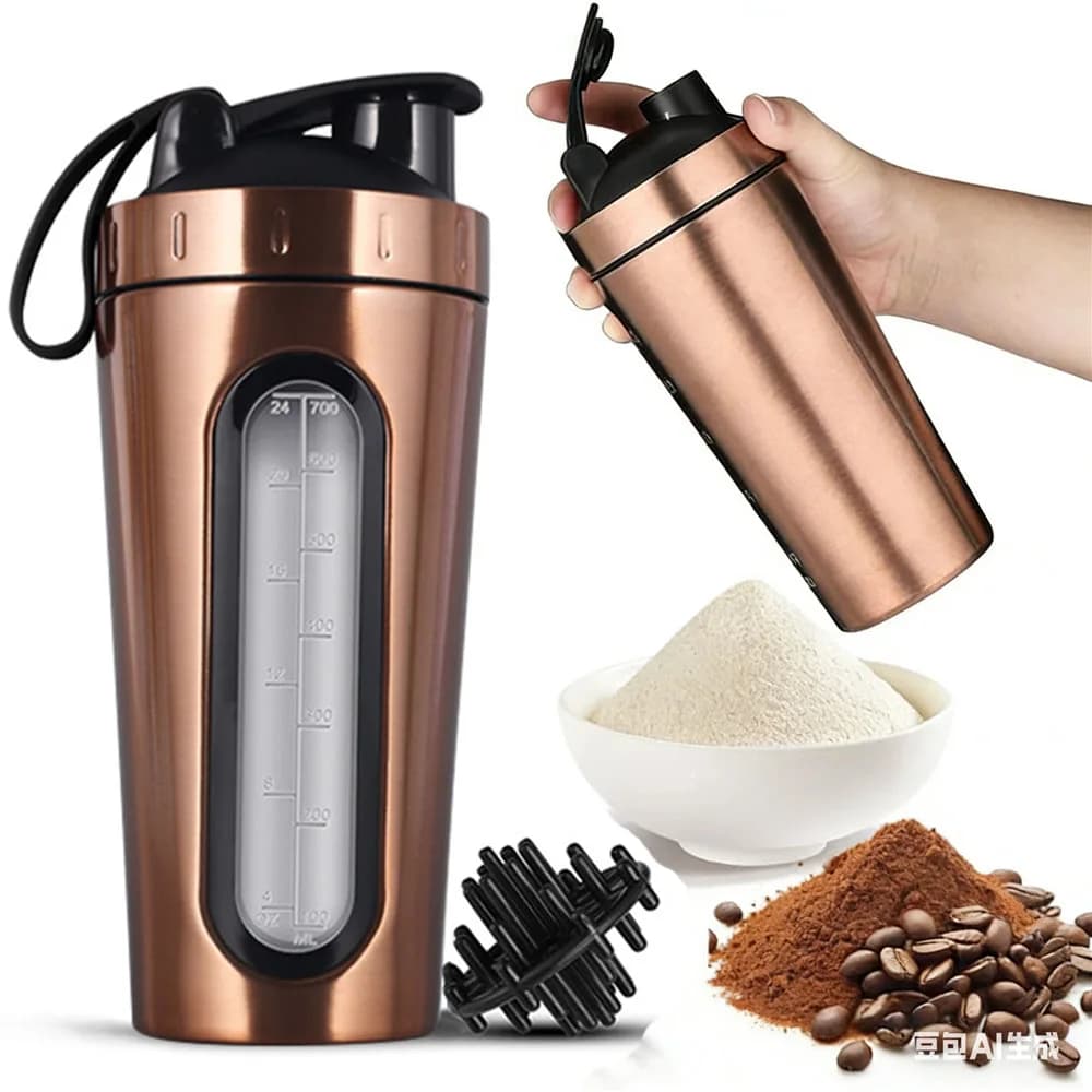 1 Stainless Steel Shaker Bottle for Sports with Free Scale, Gym and Fitness, 700ML Powder Protein Mixer