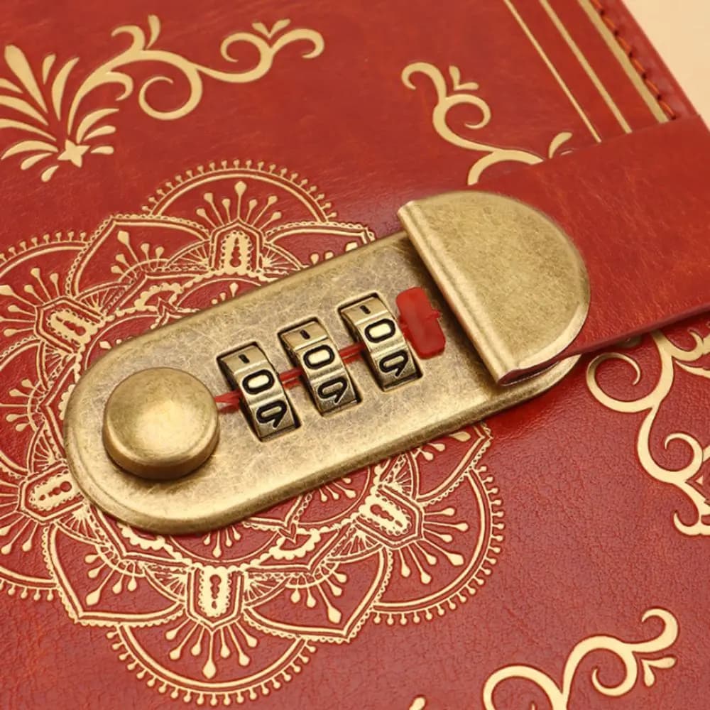 A5 100Sheets Journal Notebook With Lock Flower Cover PU Leather Personal Notebook Line Paper Stationery