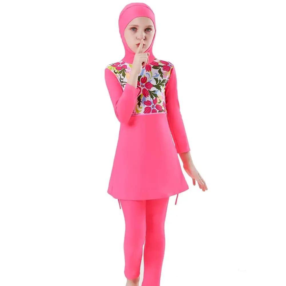 Costume da bagno 2 pezzi per bambini con Hijab Costume da bagno musulmano islamico rosa blu Costumi da bagno per bambini Modesto manica lunga Ragazze Burkini