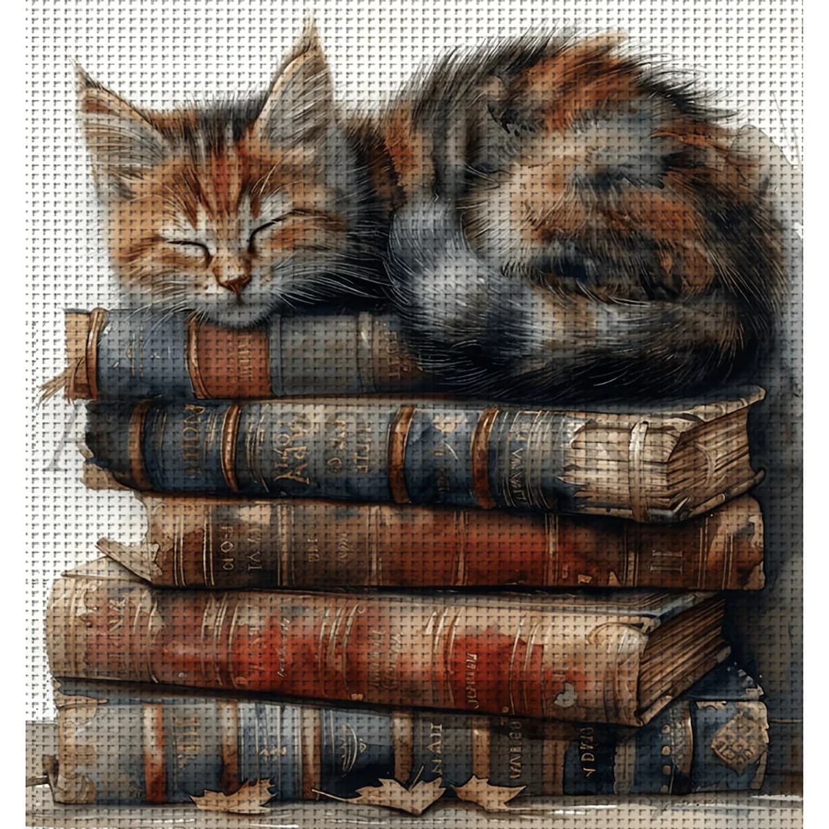 1PC 36X36cm/14.17X14.17inch, 11CT Print Cross Stitch DIY Kit, Booklet Cat, Adult Beginner's Relaxed Cross Stitch
