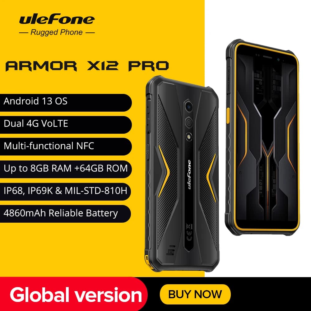 Ulefone Armor X12 Pro Smartphone Robusto Impermeabile, Android 13, 10GB+64GB, 4860mAh, 13MP, 5.45", NFC, Telefono Cellulare 4G, Globale
