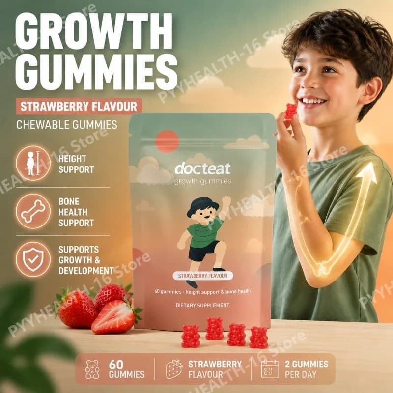 Docteat Kids Gummies Vitamin D Calcium Vitamin K Bone Health Support Strawberry Flavour Chewable Nutrition Supplement 60 Gummies