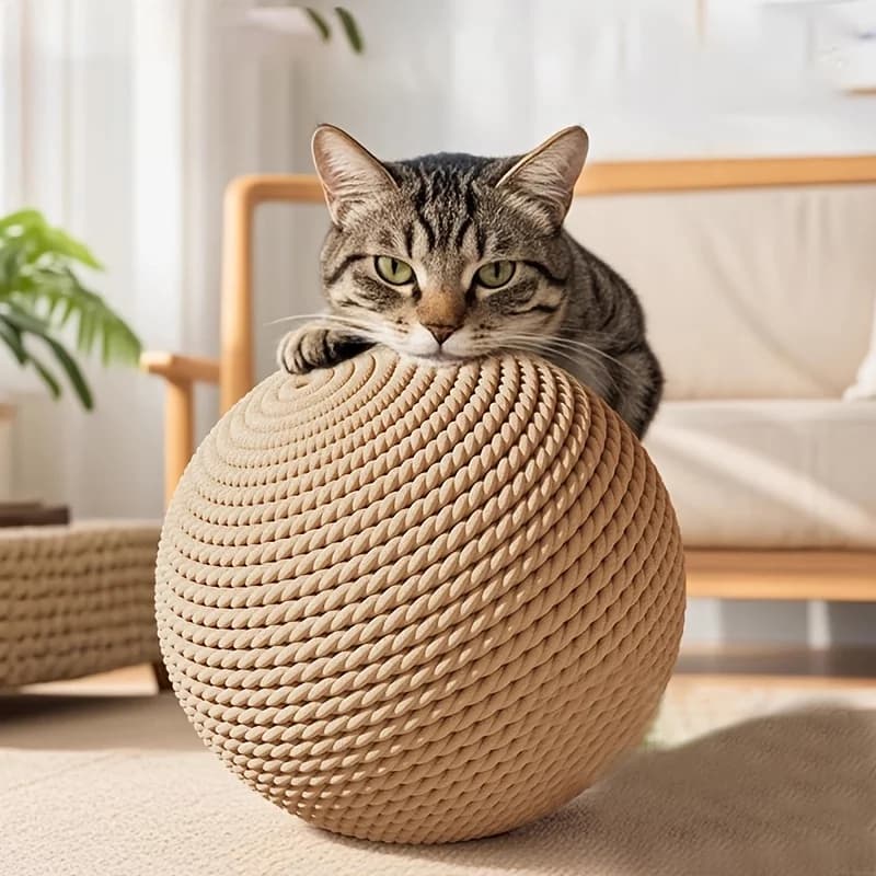 Large Sisal Cat Ball Toy, Interactive Scratcher, Chew & Teeth Cleaning Toy, Self Play Toy for Kittens and Indoor Cats