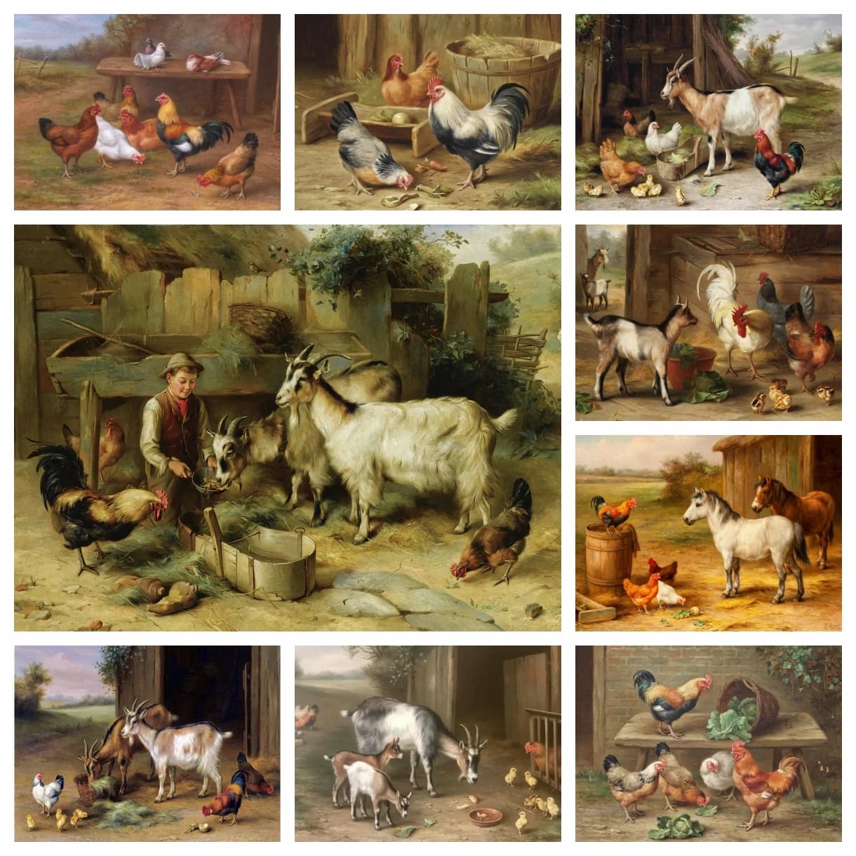 5D Edgar Hunt Art Farmyard Animals Diamond Painting Country Farm Barn Goat Chicken Donkey Cross Stitch Picture Mosaic Home Decor