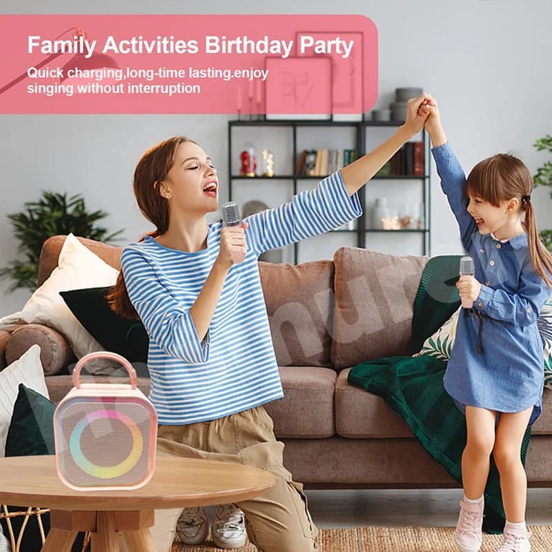 Super Sale Mini Karaoke Machine for Kids, Portable Bluetooth Speaker with Dual Microphones, Ideal for Home Party Sing and Gifts
