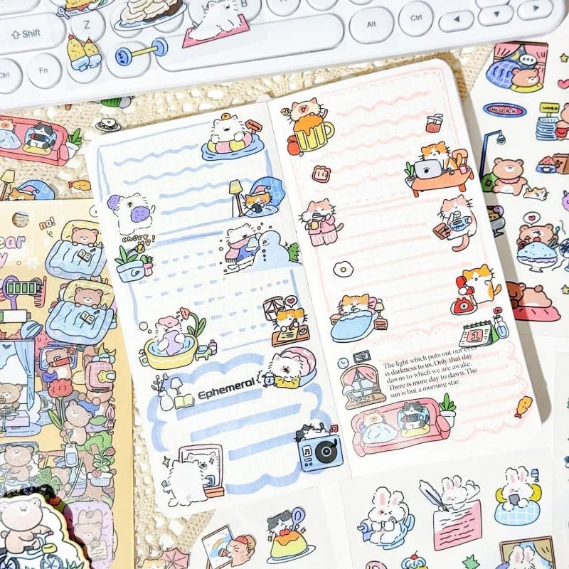 1pack/4pcs Cartoon Pet Sticker Set Charming Critter Patterns DIY Handmade Album Scrapbooking Decorative Paper Supplies