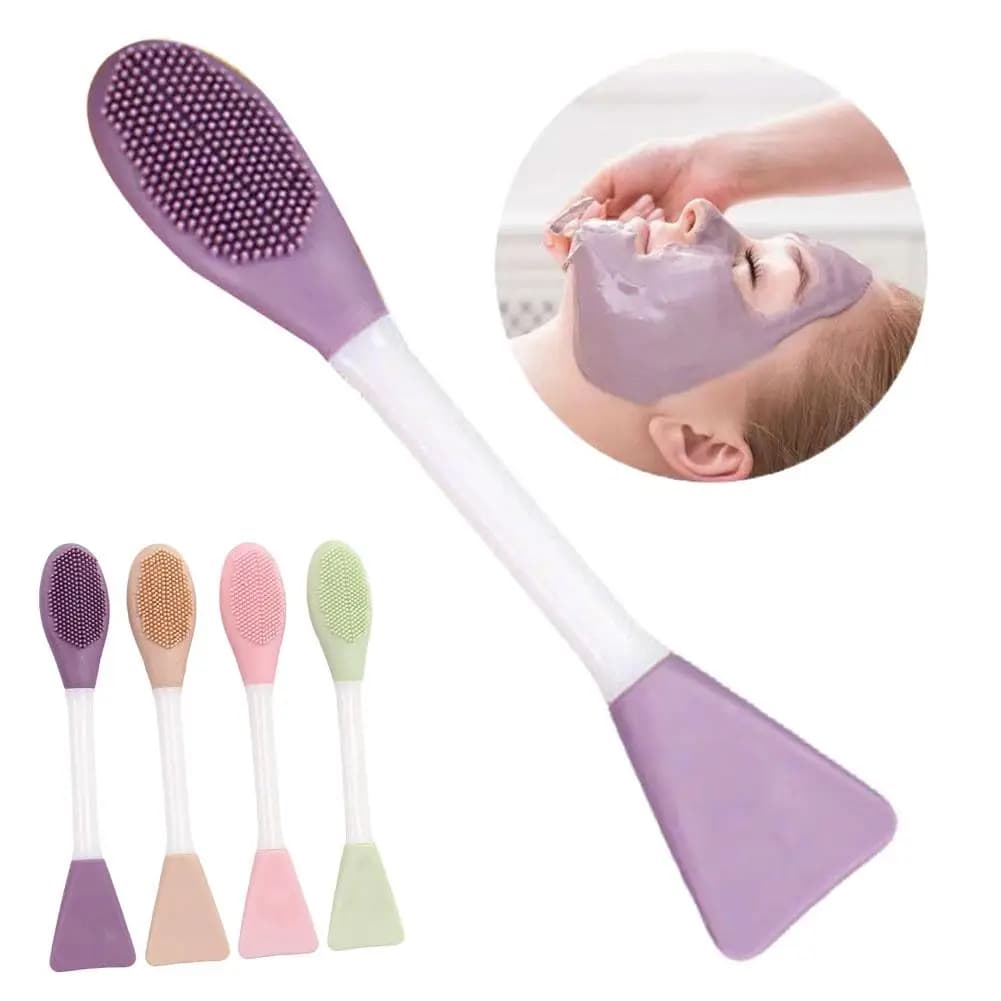 Spazzola in Silicone a Doppia Testa per Maschere Viso, Applicatore Morbido per Maschere di Argilla e Fango, Spatola, Spazzola per Lavaggio Viso, Strumento per la Pulizia e la Cura della Pelle