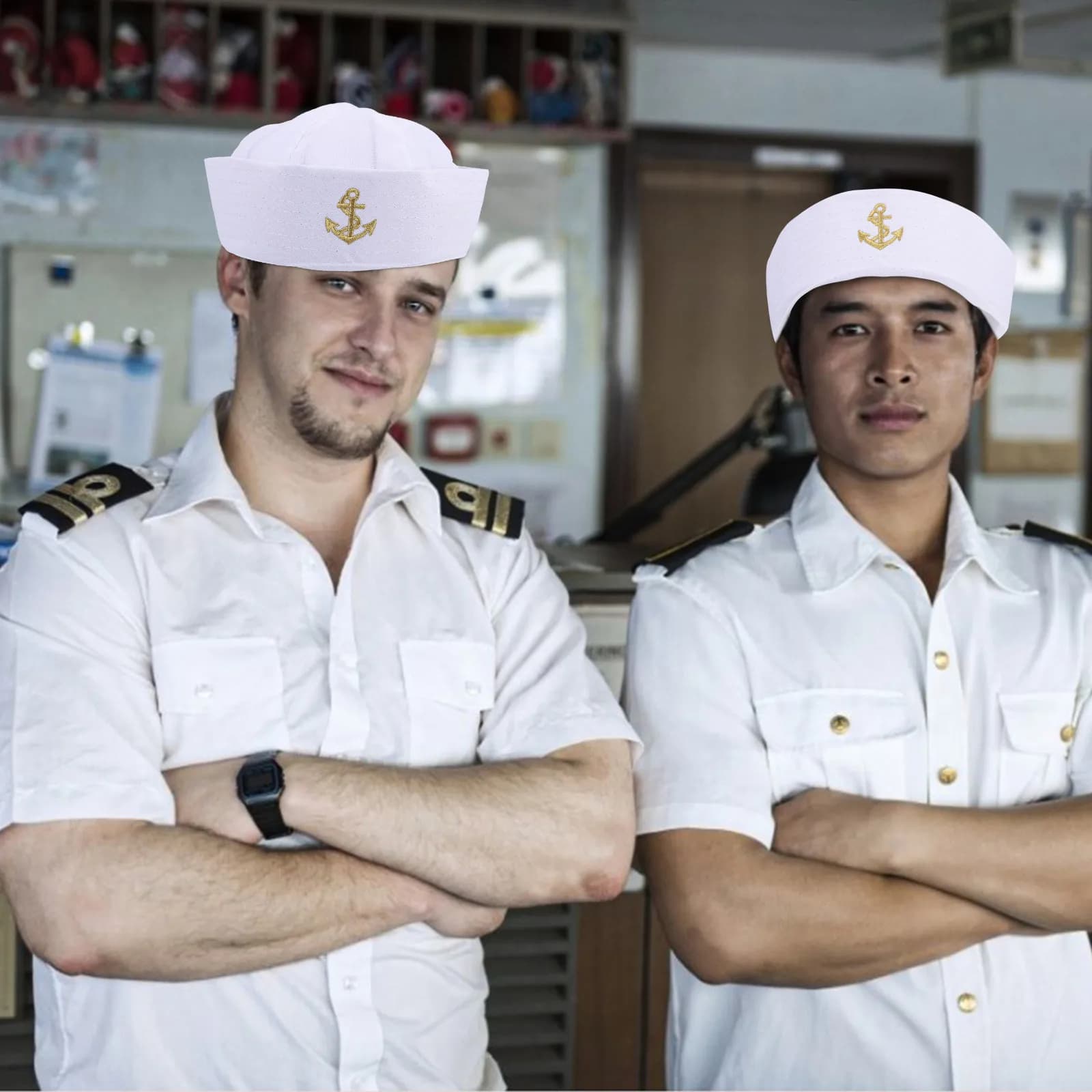 1Pcs White Sailor Hat Embroidered Anchor Premium Size Fits Most Halloween Bachelorette Boat Party Captain Hat